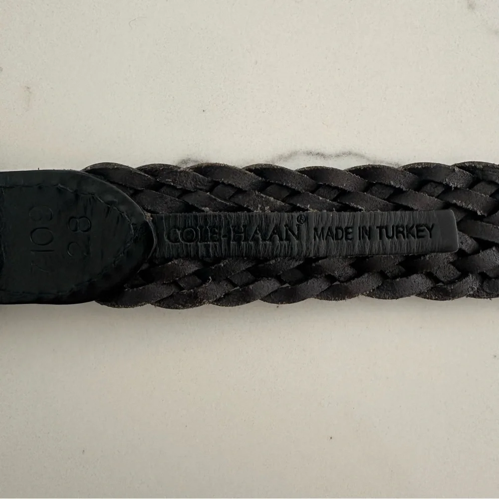Vintage Cole Haan Braided Leather Belt with Round Covered Buckle Black 28 / S